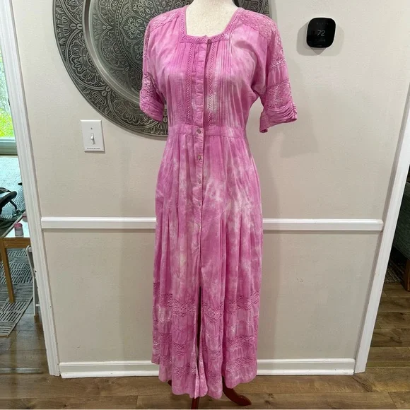 LoveShackFancy Edie pink maxi dress with lace accents - size M - Picture 5 of 14
